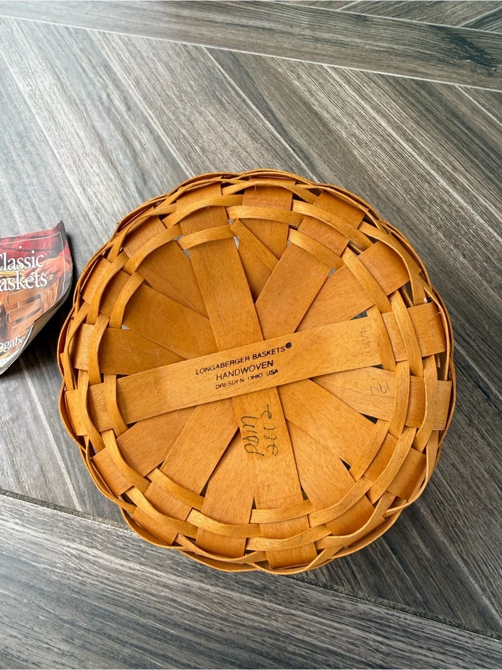 Longaberger Brown Woven Basket Pair with Leather Handles